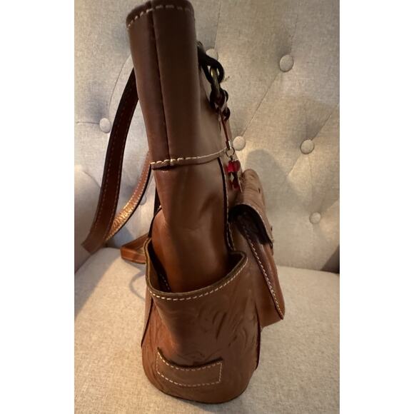 Patricia Nash Bolsena Florence Brown Tooled Leather Tote ZipTop Shoulder Bag - Picture 10 of 14